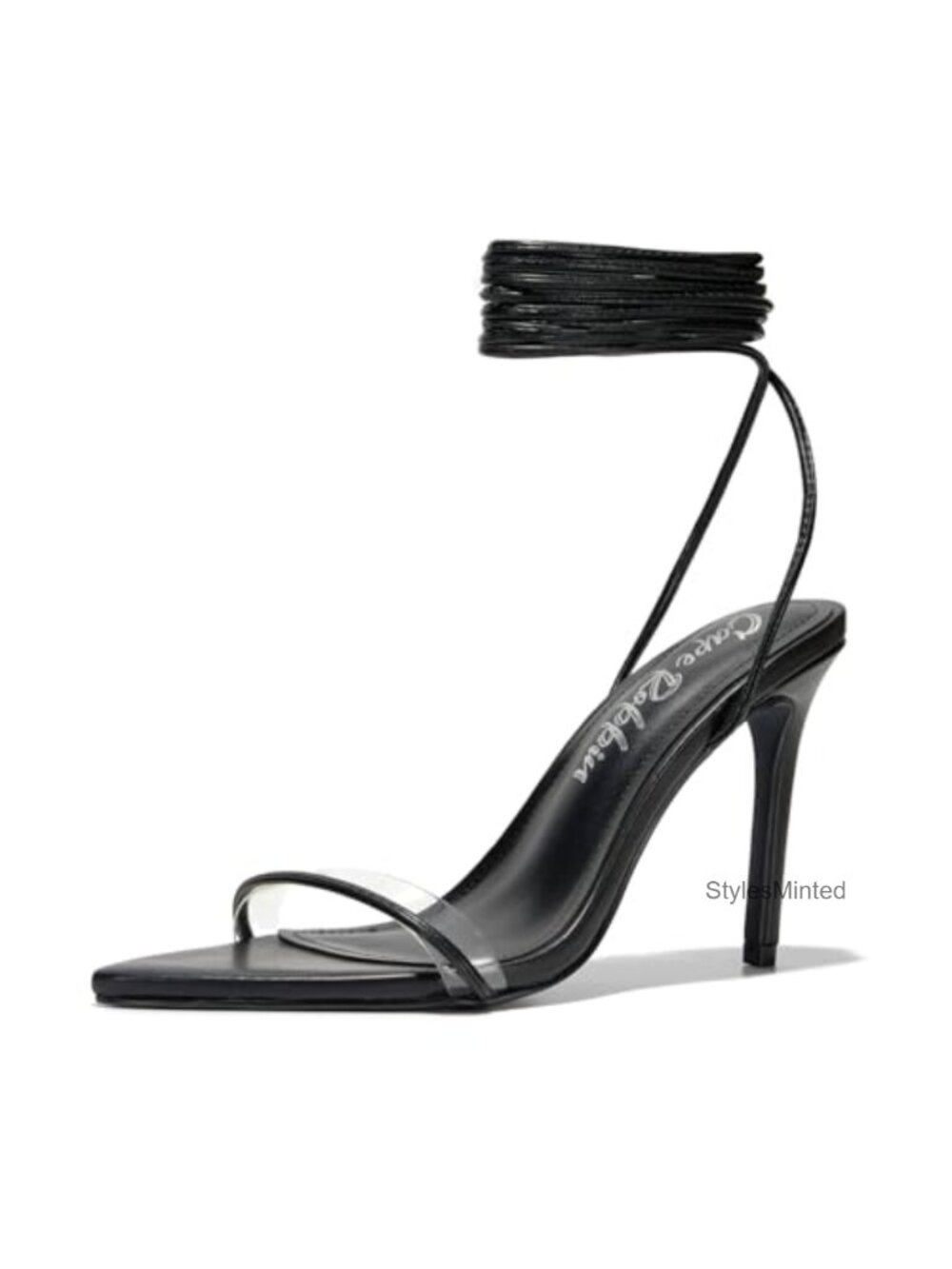 Faux Leather Lace Up Stiletto Heel Sandals